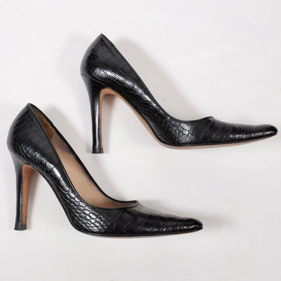 Manolo Blahnik Carolyne crocodile alligator shoes 37.5 US 7.5 black - Picture 5 of 8